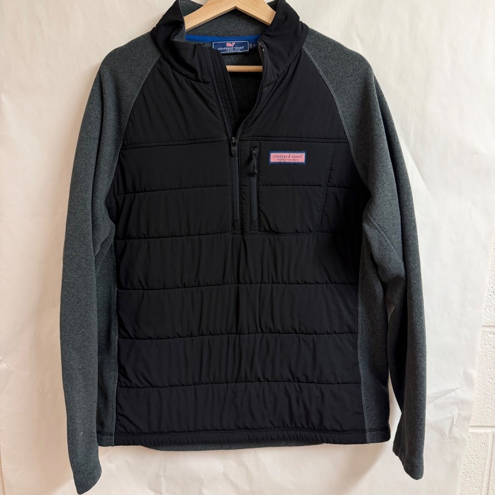 Vineyard Vines Mens Staysail Performance Hybrid Fleece Zip Pullover Gray Black L